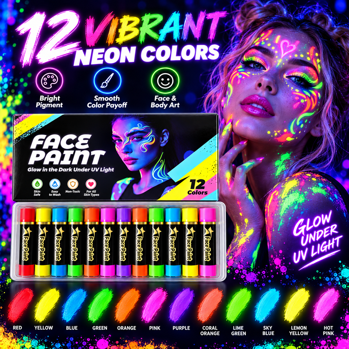 12-Color Face Paint Crayon Set