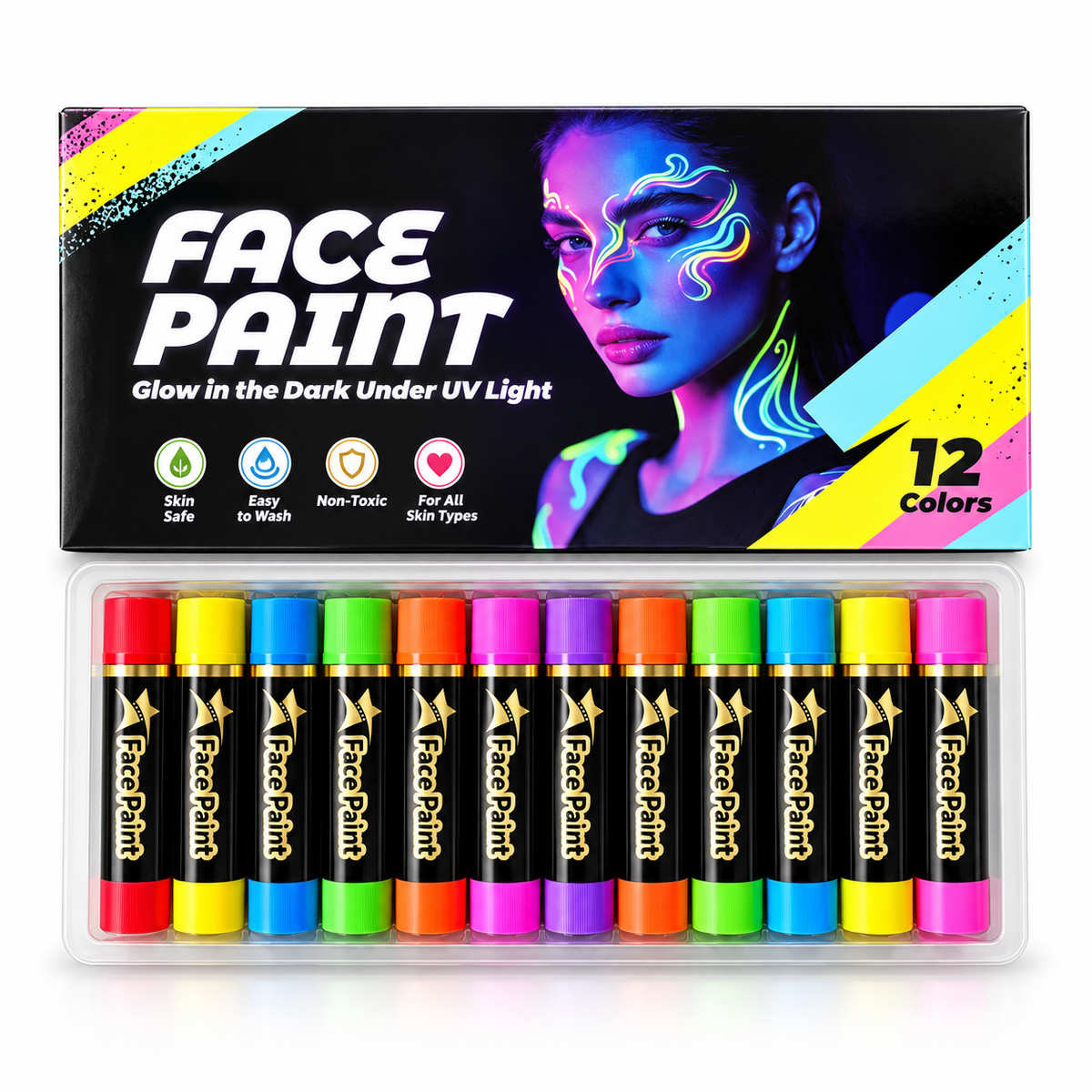 12-Color Face Paint Crayon Set