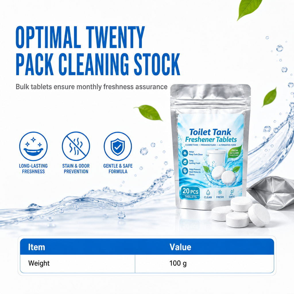 20 Pack White Round Effervescent Toilet Tank Freshener and Deodorizer Tablets