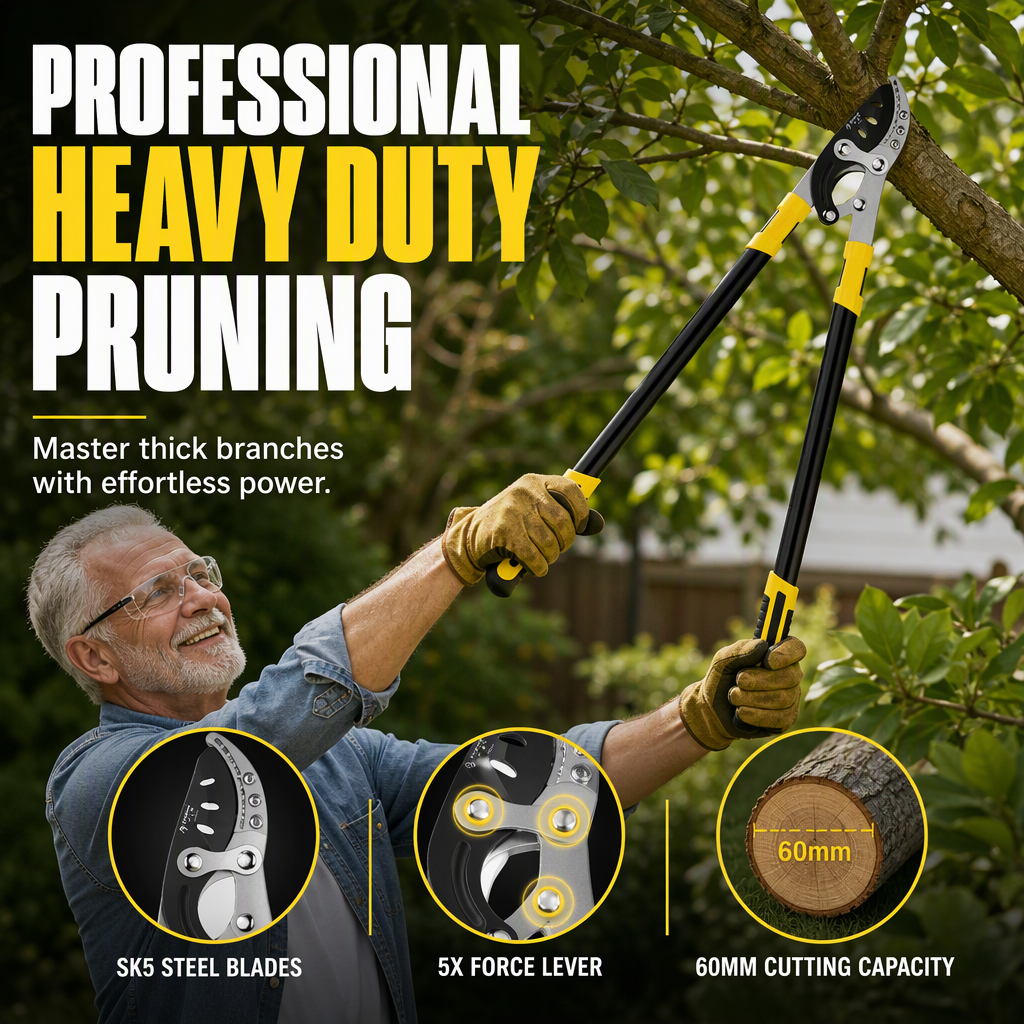 Prune Thick Branches Instantly! Heavy-Duty Compound Pruning Shears