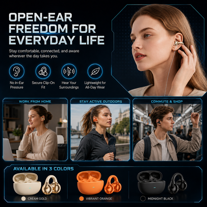 Open-Ear Clip-On Bluetooth 5.4 Earbuds | ENC Clear Calls, IPX4 Sweat-Resistant for Sports