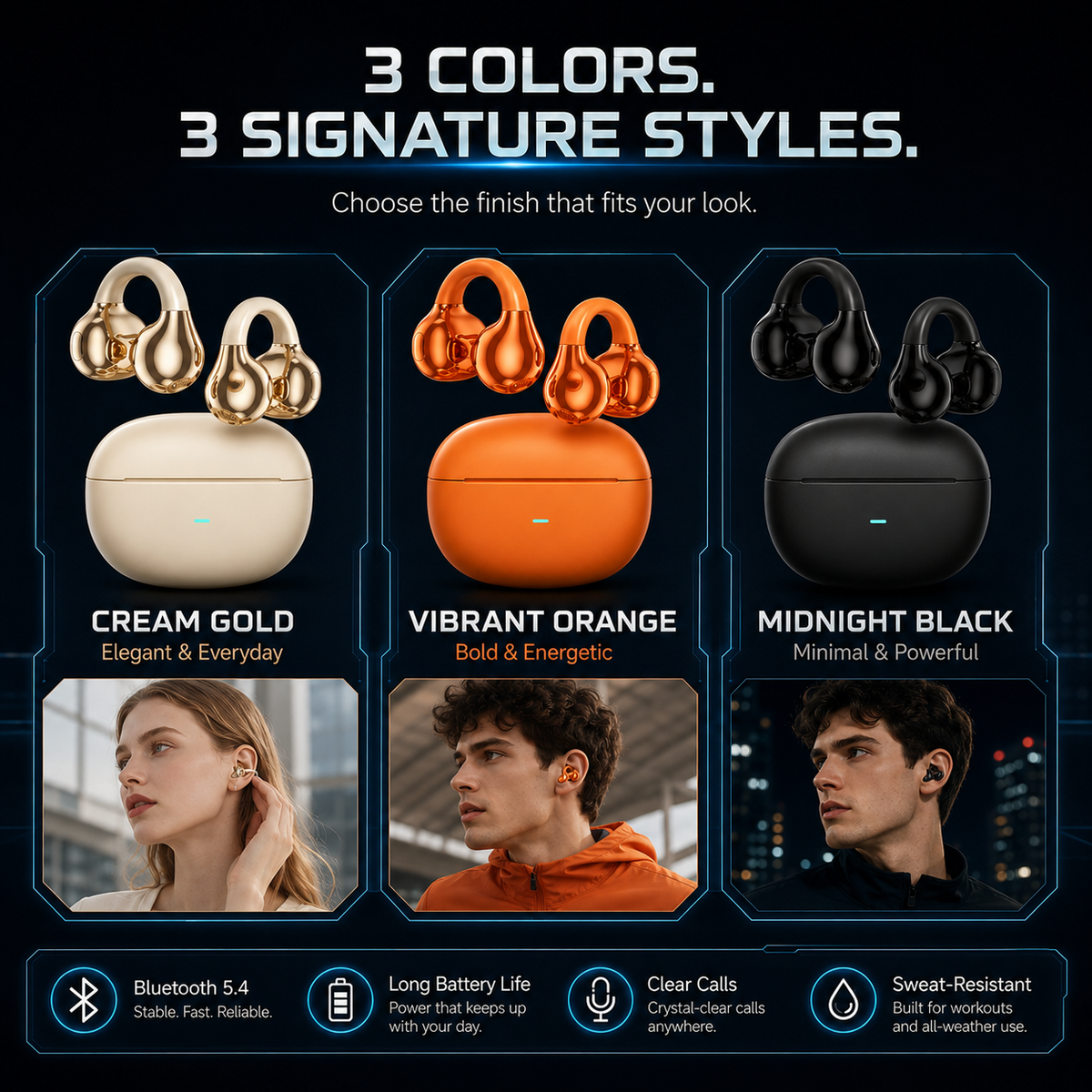 Open-Ear Clip-On Bluetooth 5.4 Earbuds | ENC Clear Calls, IPX4 Sweat-Resistant for Sports