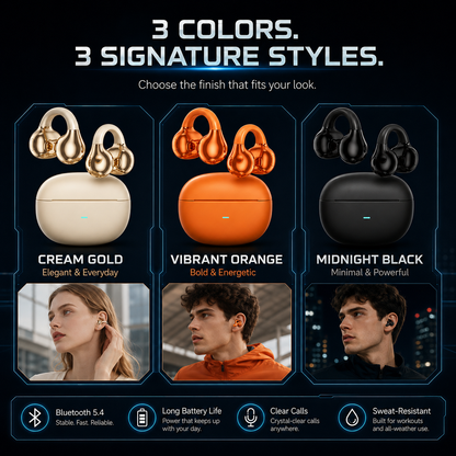 Open-Ear Clip-On Bluetooth 5.4 Earbuds | ENC Clear Calls, IPX4 Sweat-Resistant for Sports