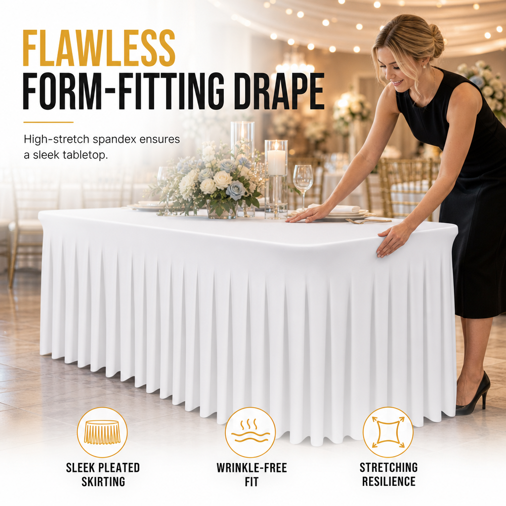 ⏳Time-Limited Special⏰Pleated Table Skirt for Rectangular Tables Wedding Birthday Party Decoration and Market Stall Display