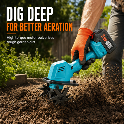 🌱 50% OFF NOW! 🔋 Cordless Mini Tiller – 21V Lithium Battery, Manganese Steel Blades & Ergonomic Grip – Portable Garden Soil Loosener & Weeder 🏡