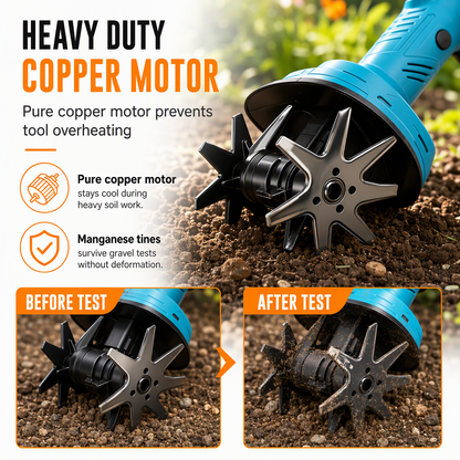 🌱 50% OFF NOW! 🔋 Cordless Mini Tiller – 21V Lithium Battery, Manganese Steel Blades & Ergonomic Grip – Portable Garden Soil Loosener & Weeder 🏡