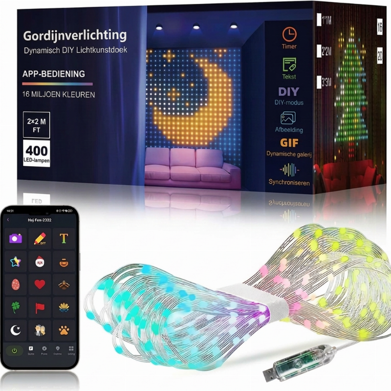 ⏳Time-Limited Special⏰From ordinary lights to a spectacular light show! Draw patterns, add text or photos, and let the colors dance to the music – waterproof & USB-powered!