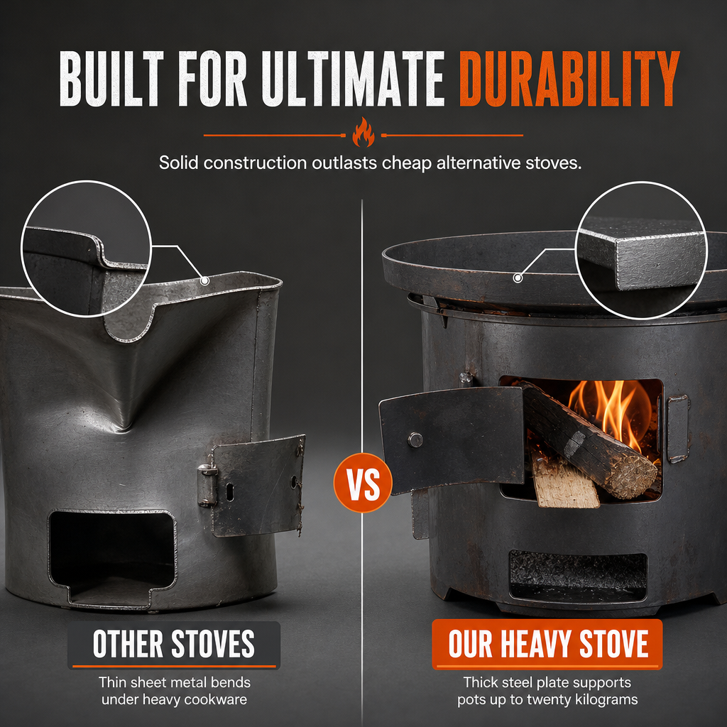 ⏳Time-Limited Special⏰Heavy‑Duty Carbon Steel Camping Stove – Wood & Charcoal, High‑Draft Airflow, 3‑in‑1 Cooktop 🍳