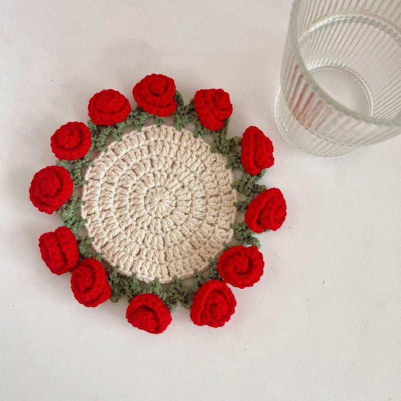 Handmade coasters made from floral yarn