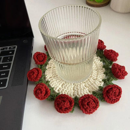 Handmade coasters made from floral yarn