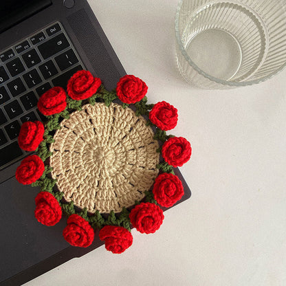 Handmade coasters made from floral yarn
