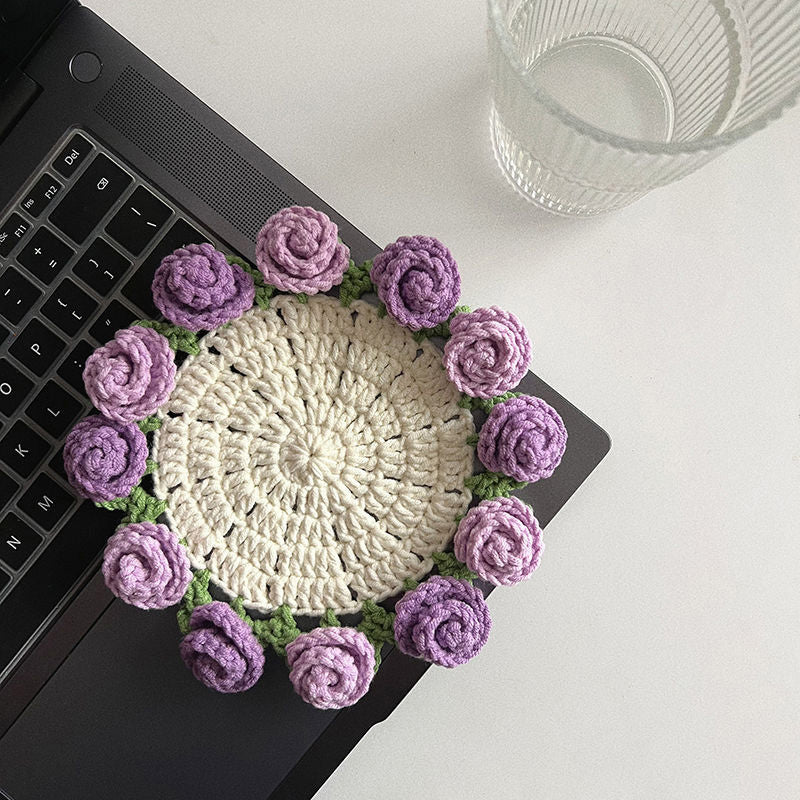 Handmade coasters made from floral yarn