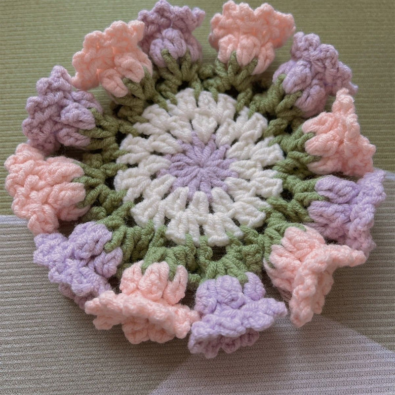 Handmade coasters made from floral yarn