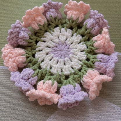 Handmade coasters made from floral yarn