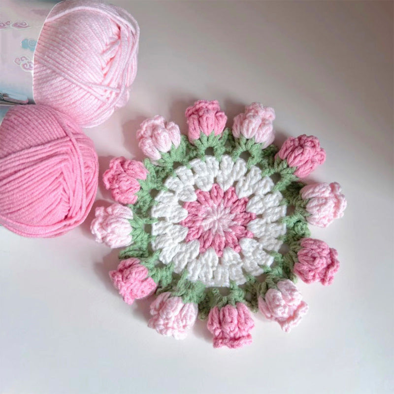 Handmade coasters made from floral yarn