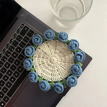 Handmade coasters made from floral yarn