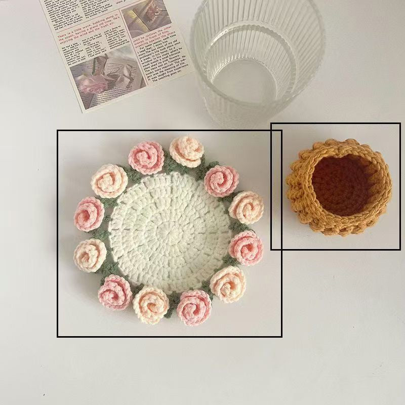 Handmade coasters made from floral yarn