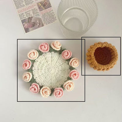 Handmade coasters made from floral yarn