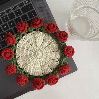 Handmade coasters made from floral yarn