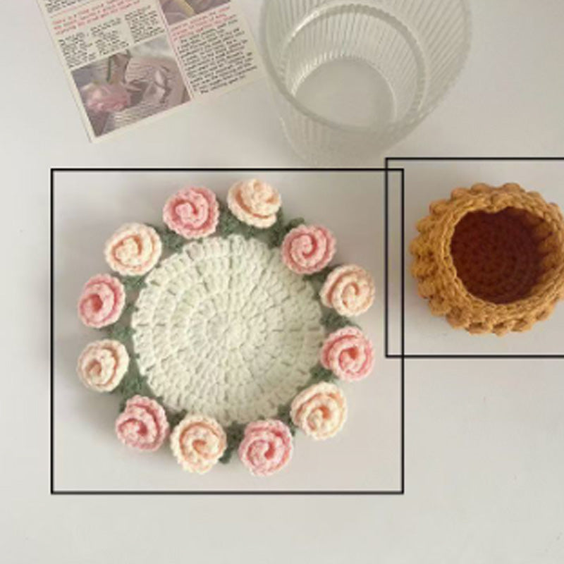 Handmade coasters made from floral yarn