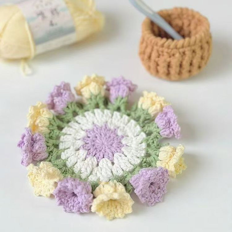 Handmade coasters made from floral yarn