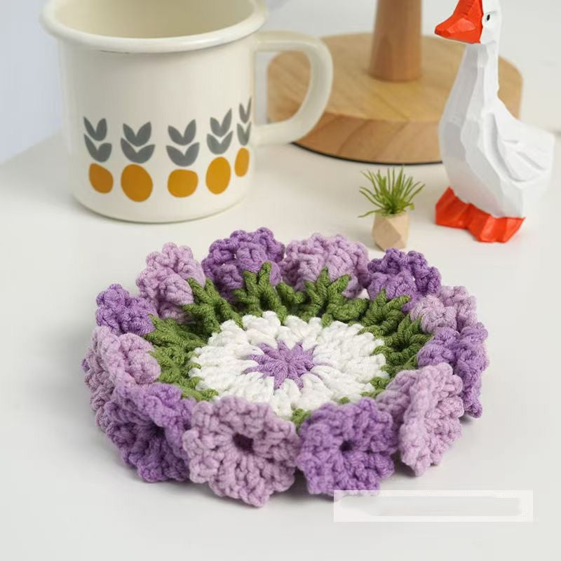 Handmade coasters made from floral yarn