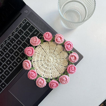 Handmade coasters made from floral yarn