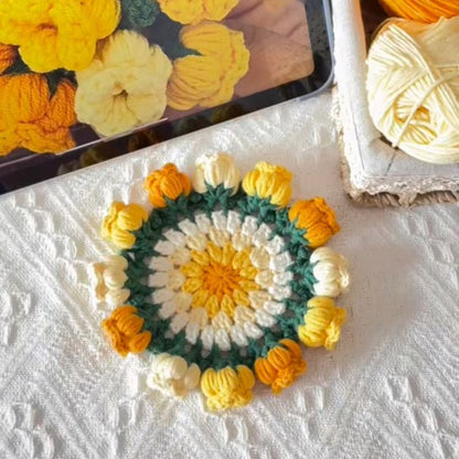 Handmade coasters made from floral yarn