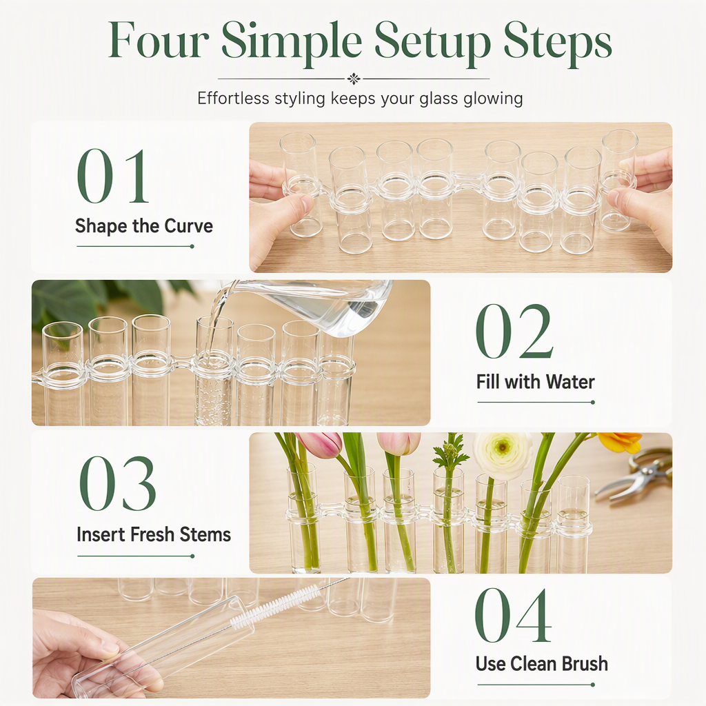 Clear Glass Test Tube Vase Set with Cleaning Brush