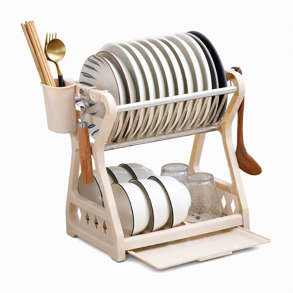 ⏰ Multi-Layer Steel Dish Drying Rack – Vertical Storage, Drip Tray, Tool-Free Install ✨