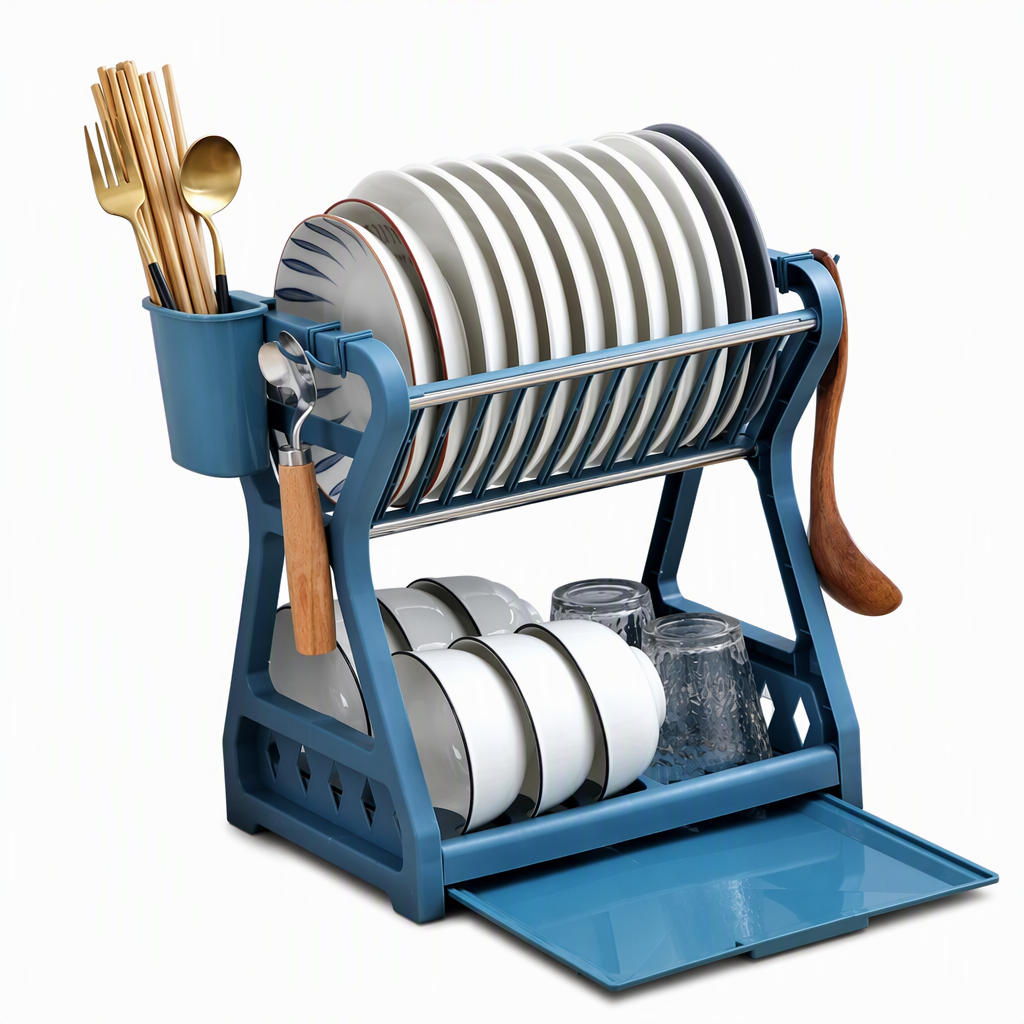 ⏰ Multi-Layer Steel Dish Drying Rack – Vertical Storage, Drip Tray, Tool-Free Install ✨