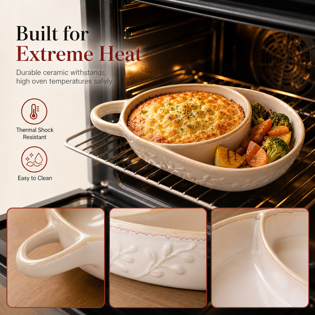 ⏳🔥LIMITED-TIME 50% OFF! ⏰🍲Retro Ceramic Divided Baking Dish – Vintage Style, Dual Compartments & Elegant Dining for Every Occasion ❤️