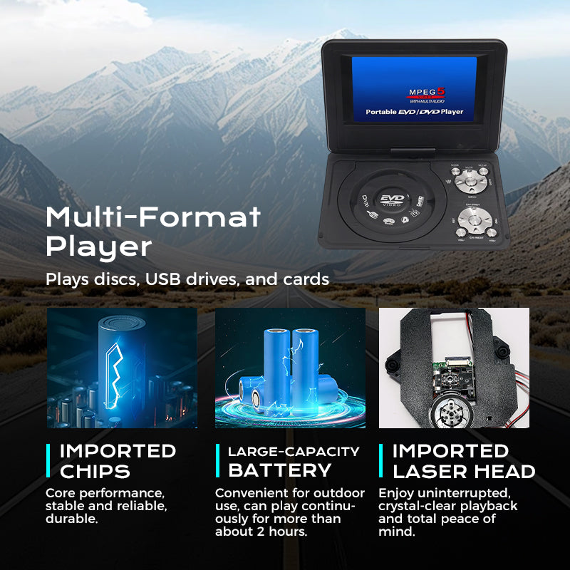 📀50% OFF NOW! 7.8 Inch Portable DVD EVD Player with Game Function, Swivel Screen Rechargeable Portable CD DVD Player for Car, Home & Travel