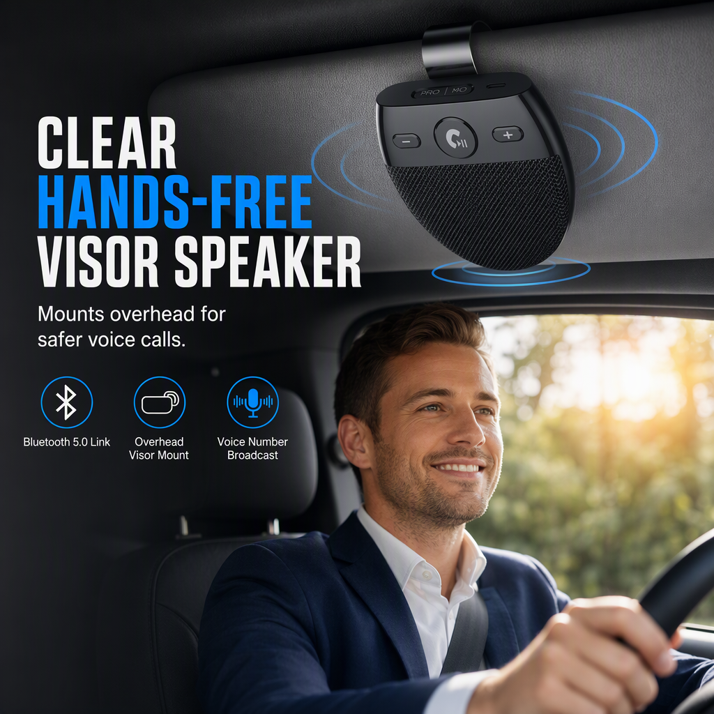 🚗SP11 Car Sun Visor Bluetooth Hands Free Speakerphone with Vibration Activated Auto Power On A2DP Support and Caller ID Voice Prompt