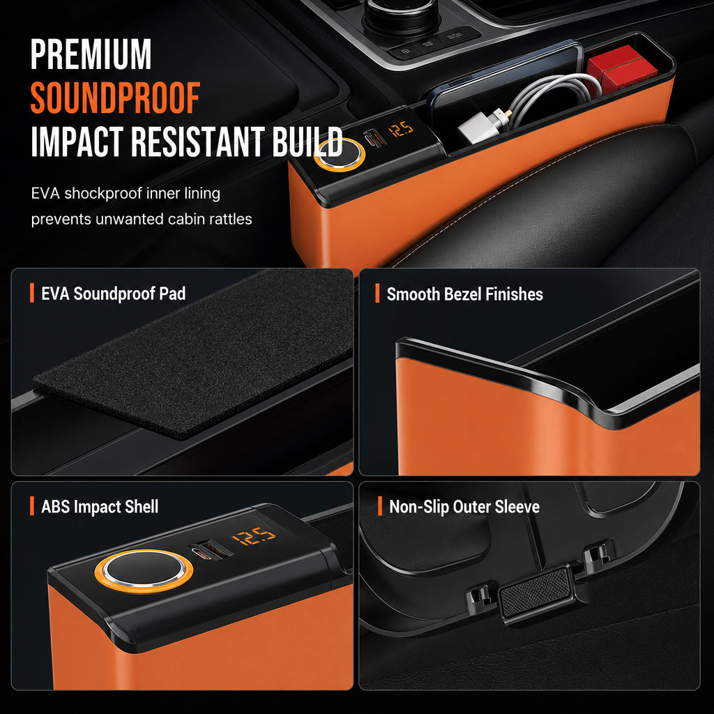 🥳2026 HOT SALE🥳💞50K+ SOLD! 🚗🔌 50% OFF! Car Seat Gap Organizer with USB Charging – fills the gap, PD/QC fast charging, keeps phone, cards & keys within reach. Tidy cockpit! 🛡️✅