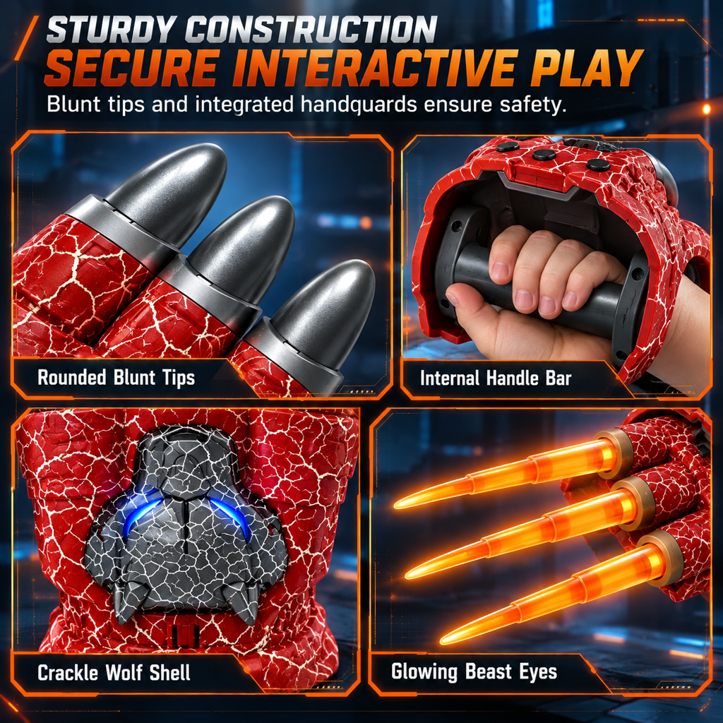 Retractable Light Up Flame Claws Toy with LED Light Effects