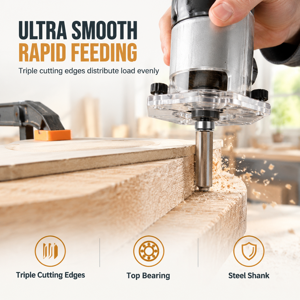 3-Flute Carbide Flush Trim Router Bit