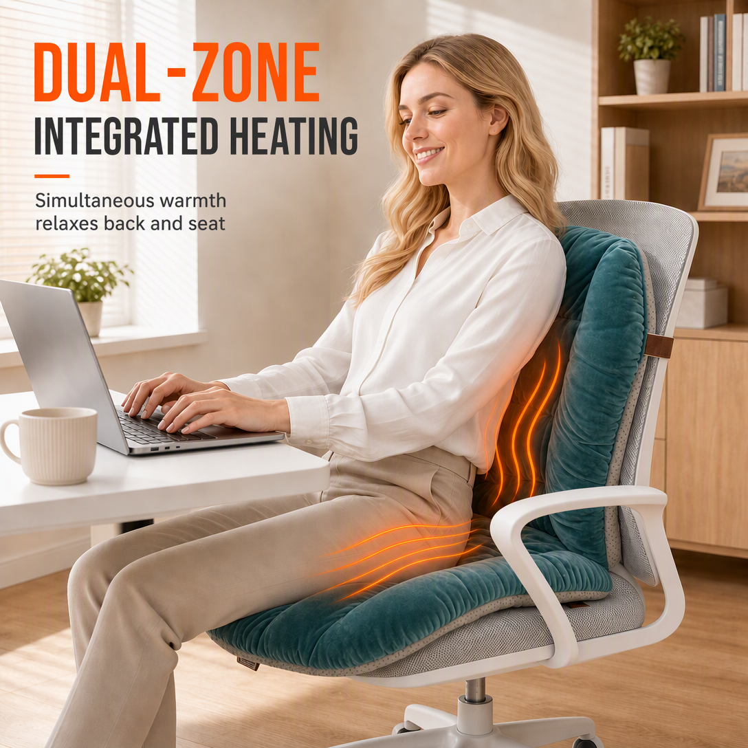 Winter Thickened Plush Integrated Heated Seat Cushion with Backrest Removable and Washable Warm Chair Pad for Office and Student Desk Chairs