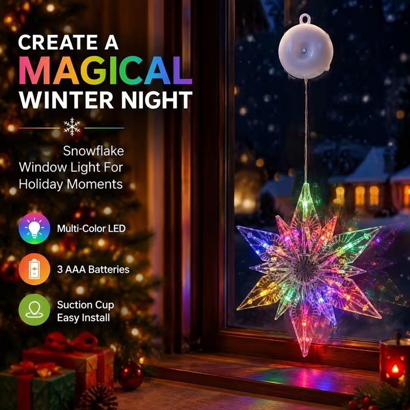⏳LAST DAY SALE ONLY ￡10.99!!🎄❄️ DIY Christmas Snowflake Suction Cup LED Lights ✨ | Battery Operated, Warm & Multi-Colour, Window Suction Lights, Christmas Home & Party Decor
