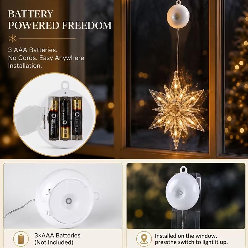 ⏳LAST DAY SALE ONLY ￡10.99!!🎄❄️ DIY Christmas Snowflake Suction Cup LED Lights ✨ | Battery Operated, Warm & Multi-Colour, Window Suction Lights, Christmas Home & Party Decor