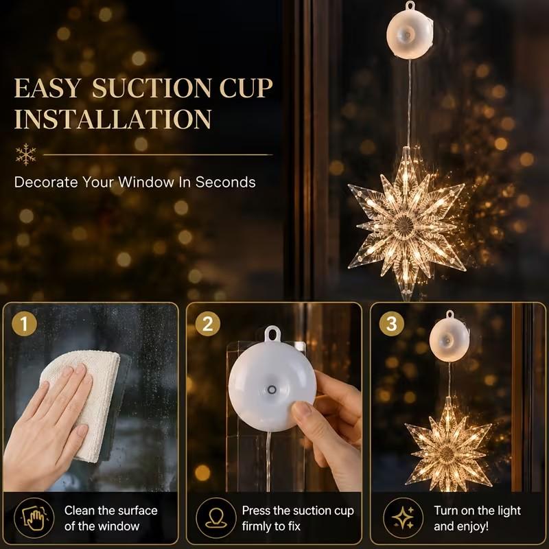 ⏳LAST DAY SALE ONLY ￡10.99!!🎄❄️ DIY Christmas Snowflake Suction Cup LED Lights ✨ | Battery Operated, Warm & Multi-Colour, Window Suction Lights, Christmas Home & Party Decor