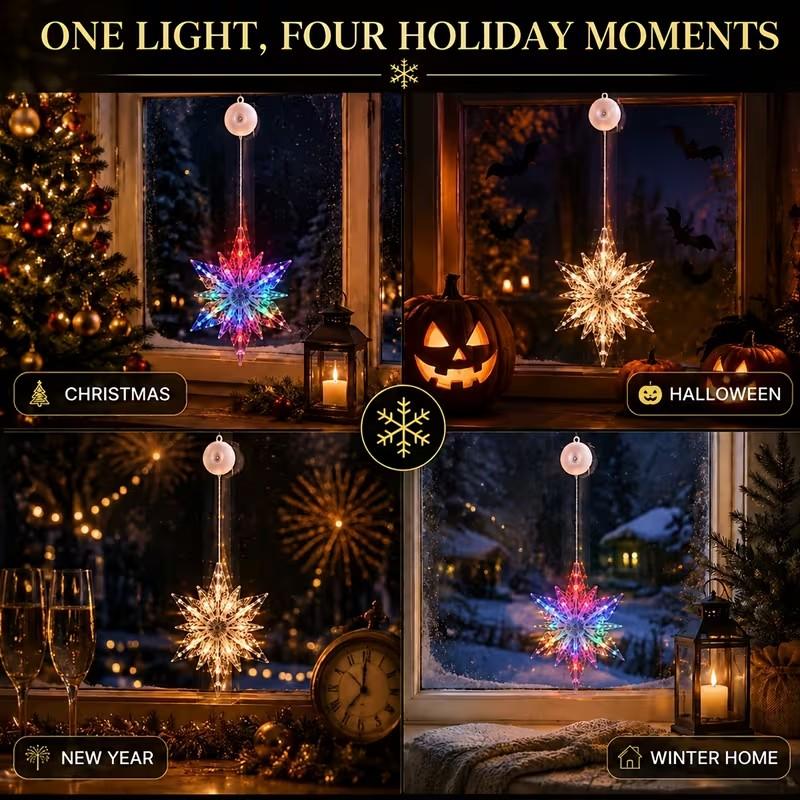 ⏳LAST DAY SALE ONLY ￡10.99!!🎄❄️ DIY Christmas Snowflake Suction Cup LED Lights ✨ | Battery Operated, Warm & Multi-Colour, Window Suction Lights, Christmas Home & Party Decor