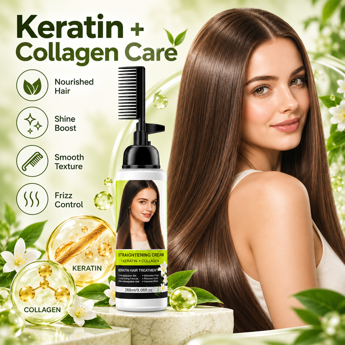 Hair Straightening Cream with Comb Applicator
