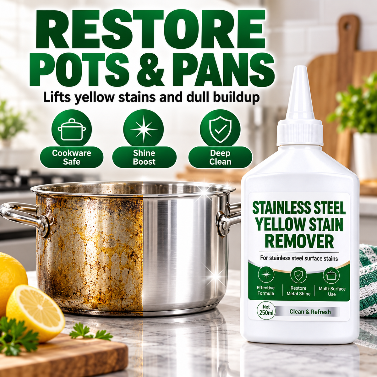 Multipurpose Stainless Steel Cleaner and Yellow Stain Remover