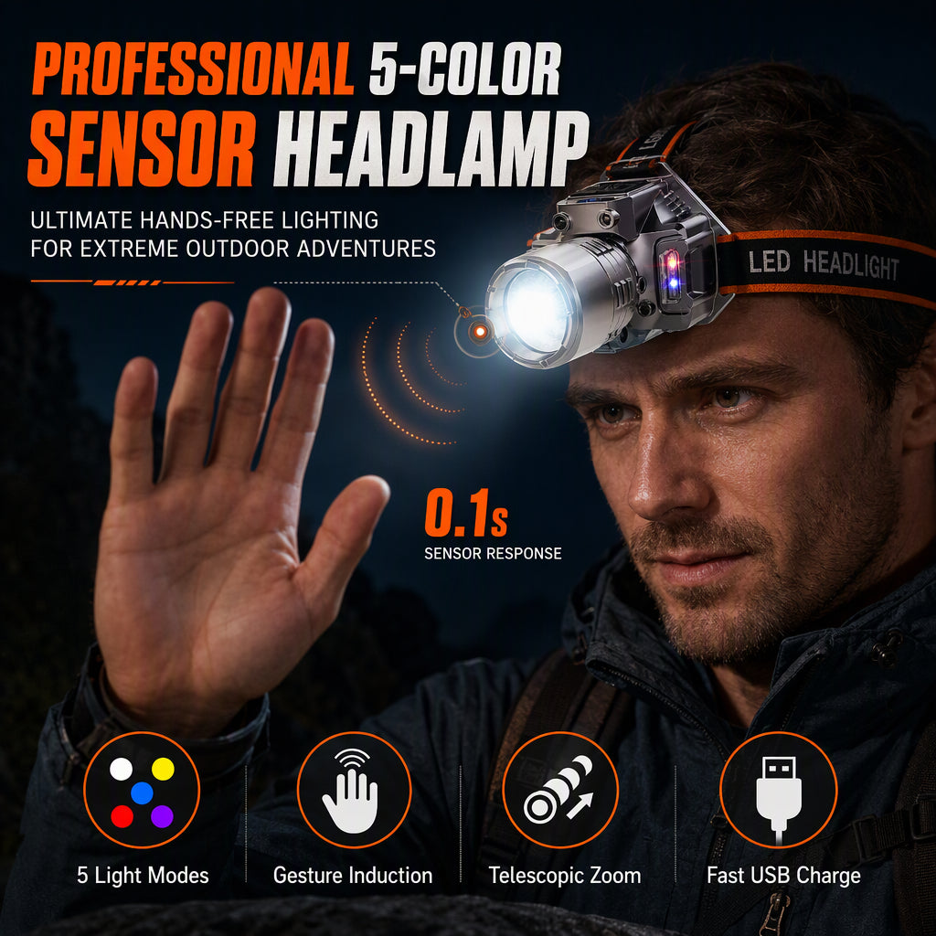 Rechargeable Super Bright  LED Headlamp with Motion Sensor