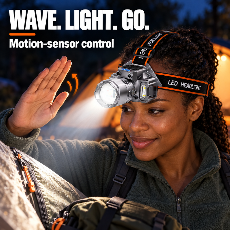 Rechargeable Super Bright  LED Headlamp with Motion Sensor