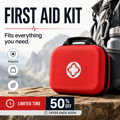 First Aid Kit: Portable Home Emergency Kit—Complete with Accessories | 26-Piece Set