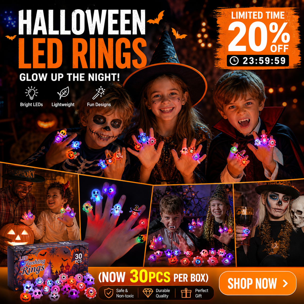 🎁LED Light Halloween Glowing Ring😍Set of 30 PCS