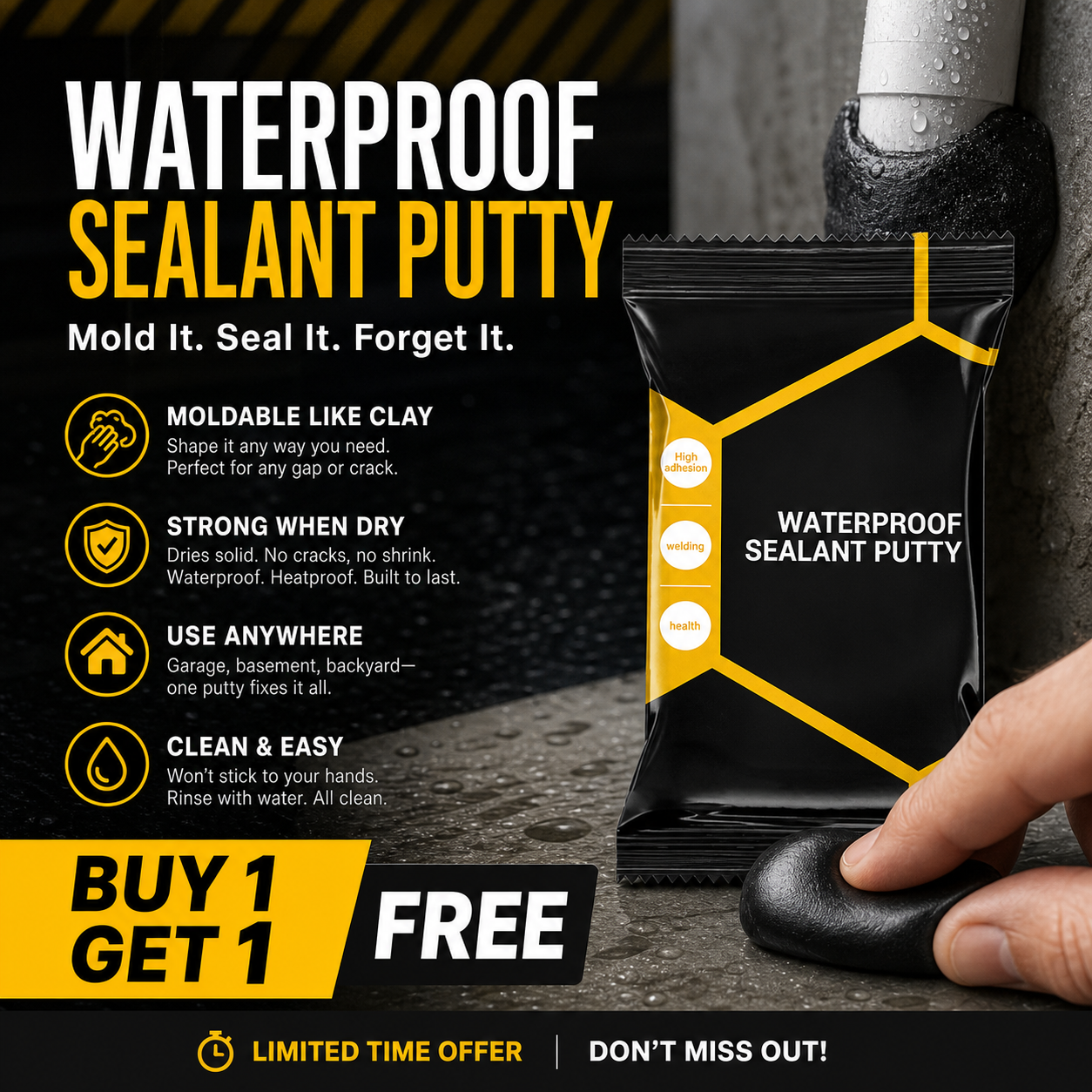 🏠 LIMITED-TIME 50% OFF! Waterproof Sealant Putty, Mouldable Hole Sealing Filler for Pipe Wall Gap Blocking