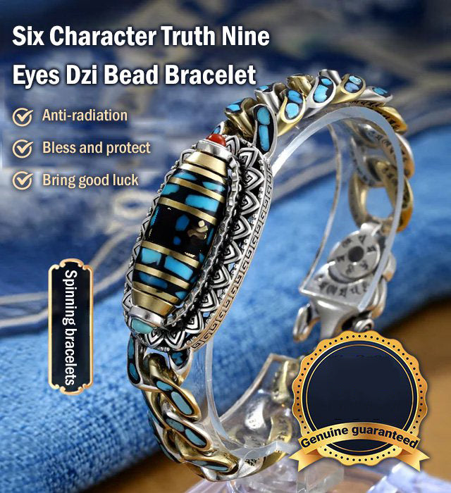 💎Turquoise Six-character Mantra Nine-eyed Dzi Bead Bracelet